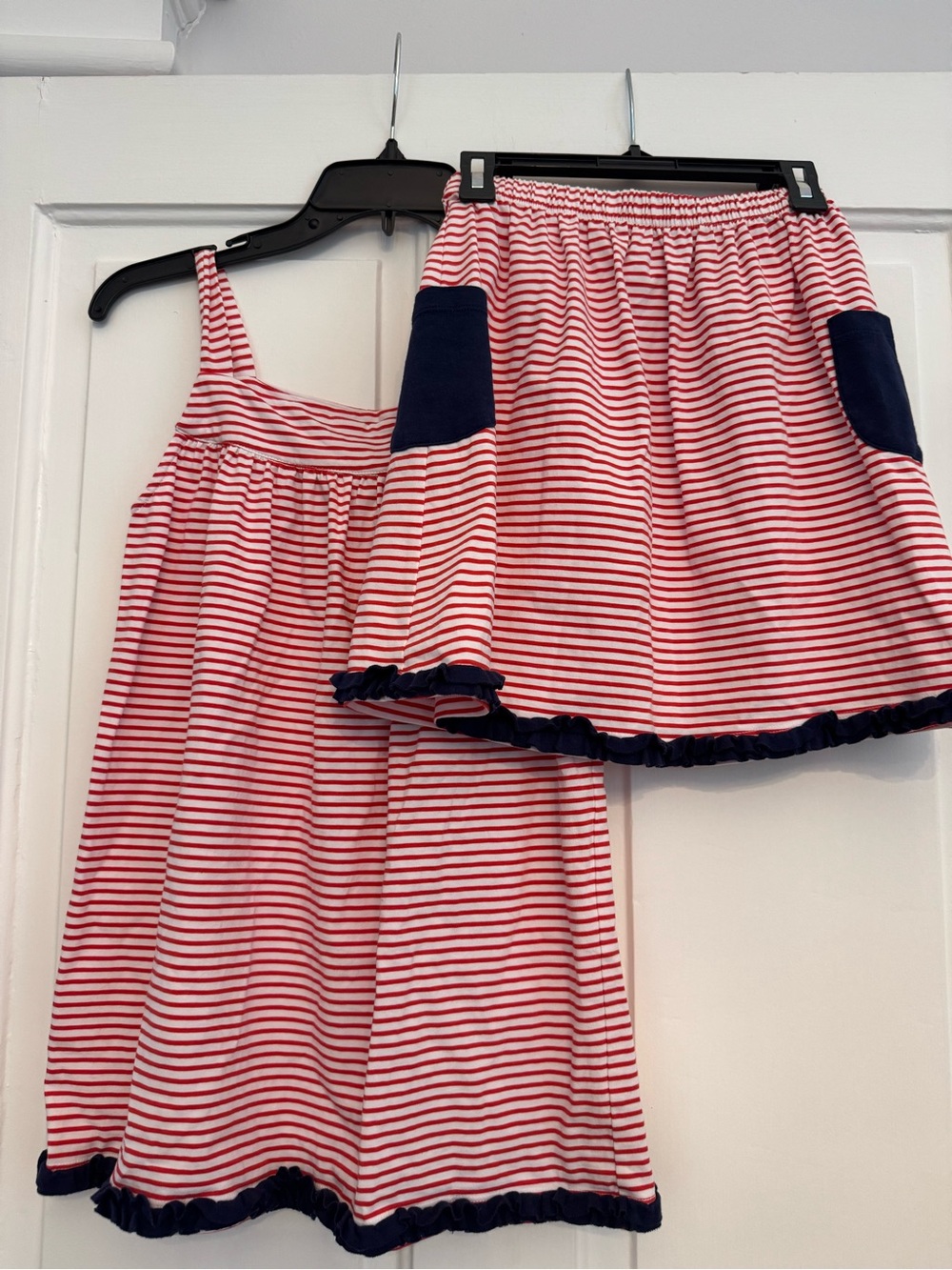 Girls' Red & White Striped Set with Navy Trim
